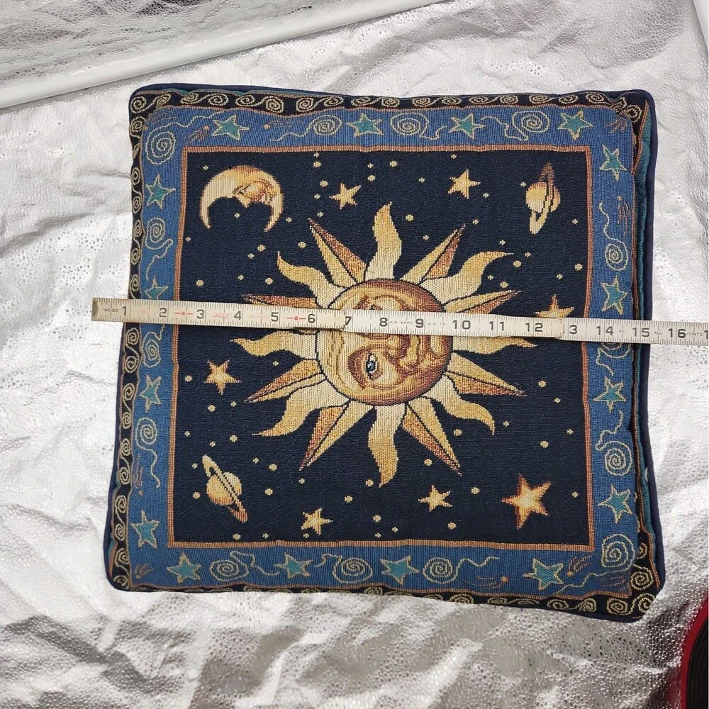 Pillow Vintage Celestial Sun Moon and Stars Tapestry Woven Throw Whimsigoth 90s